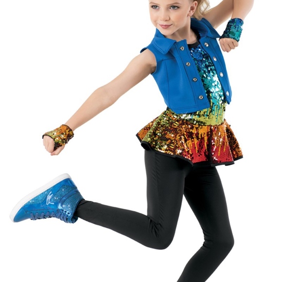 Weissman Other - Weissman Unitard Peplum Skirt Sequin Rainbow
